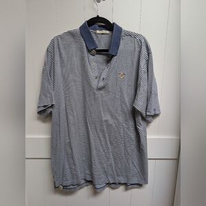 Peter Millar Blue and White Striped Polo, Large